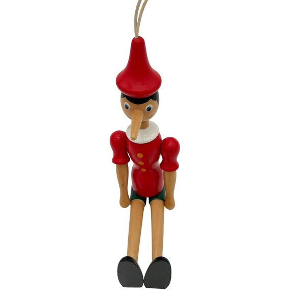 VTG Pinocchio Ornament 11" Wooden Jointed Articulating Doll Mantel Cabinet - Picture 6 of 9